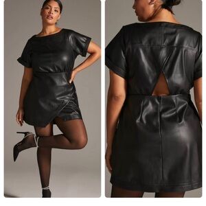 Anthropologie By Anthropologie Faux Leather Wrap Mini Dress